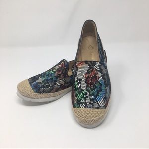 Chase & Chloe Anna Floral Print Black Lace Espadrilles Flats Shoes Women 7 1/2